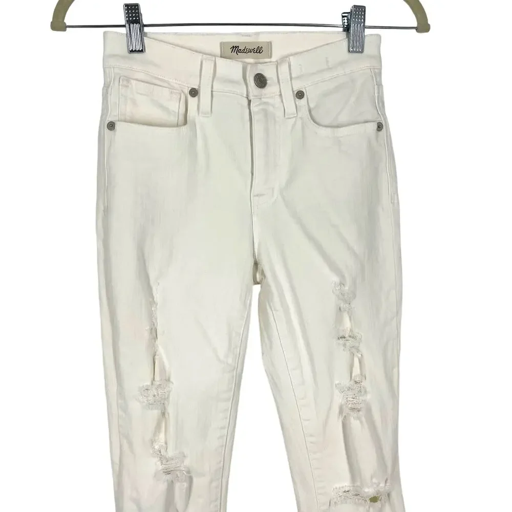 Madewell 9” High Rise Skinny Crop Jeans White Women’s Size‎ 24 Distressed